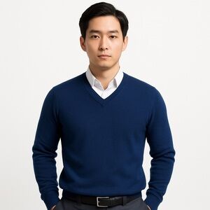 THANE Men's Vintage Navy Blue V- Neck Sweater Size S